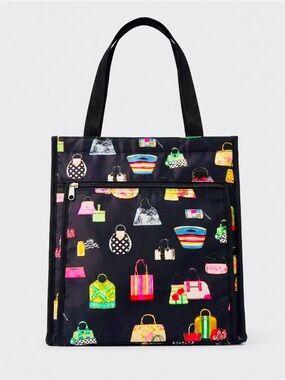 Black Tote Bag with Colorful Handbag Print